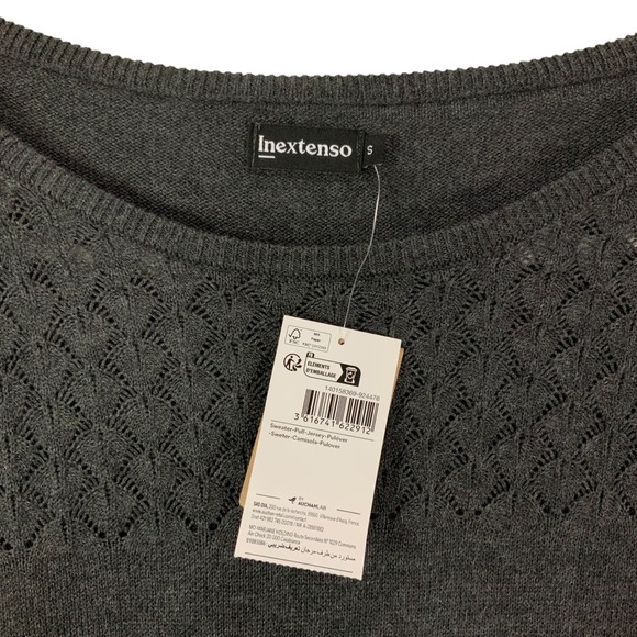 Inextenso Women Charcoal Gray Long Sleeve Sweater Top Size S Diamond Knit NWT - Picture 3 of 6